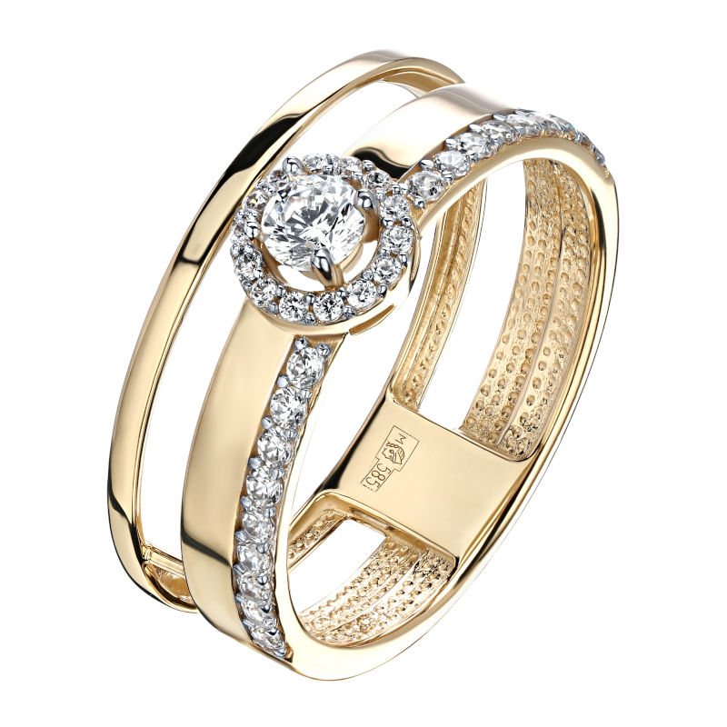 Кольцо из желтого золота 585 пробы c фианитами 01К1313758 Кольцо из желтого золота 585 пробы c фианитами 01К1313758