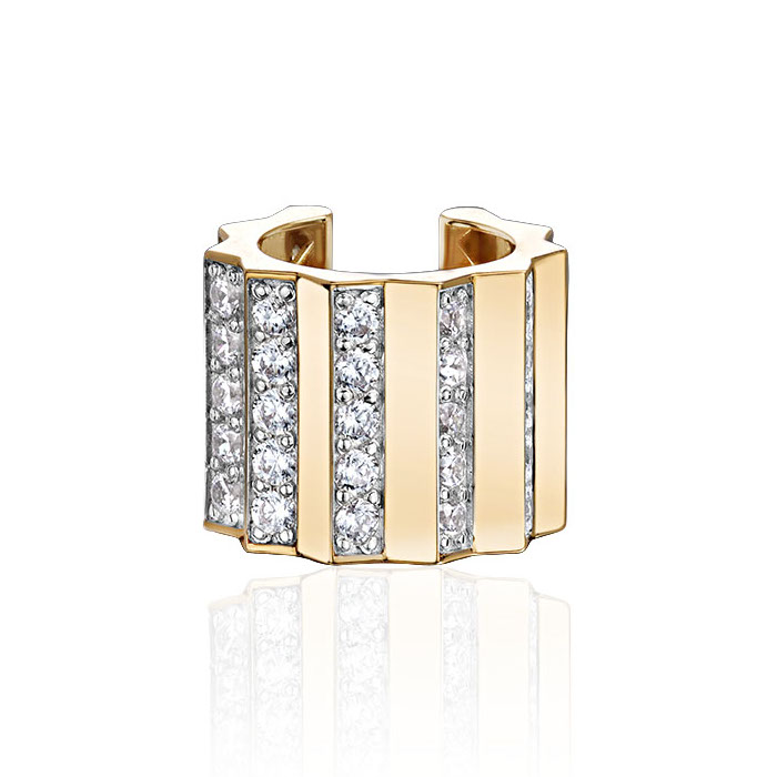 Серьга кафф без прокола из желтого золота 585 пробы с фианитами 01С1316769Р