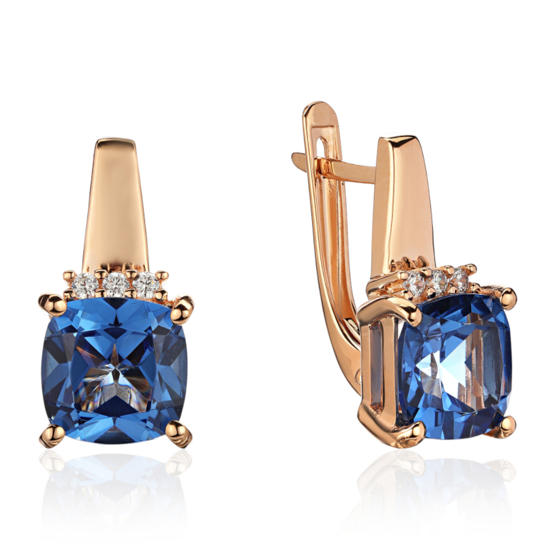 Серьги из красного золота 585 пробы с наноситал сапфиром и фианитами 01С2116572-2
