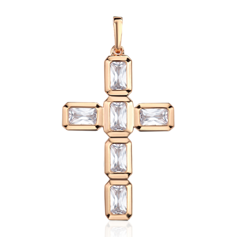Подвеска "Крест" из красного золота 585 пробы с фианитами 01Р111137