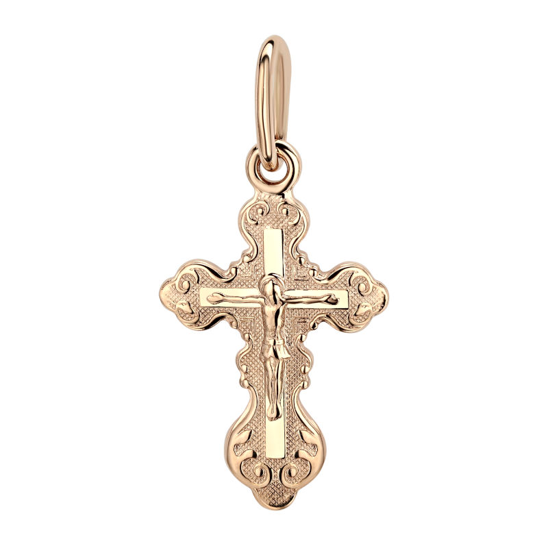 Крест нательный из красного золота 585 пробы без вставок 01Р010428