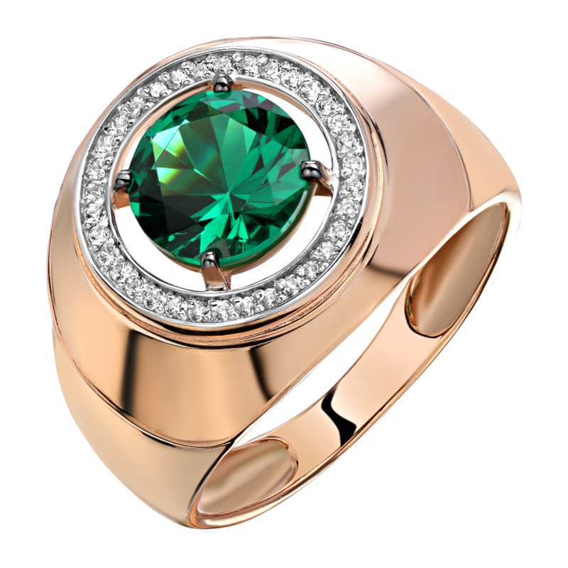 Кольцо из красного золота 585 пробы с изумрудом и фианитами 01Т2113587Р-1
