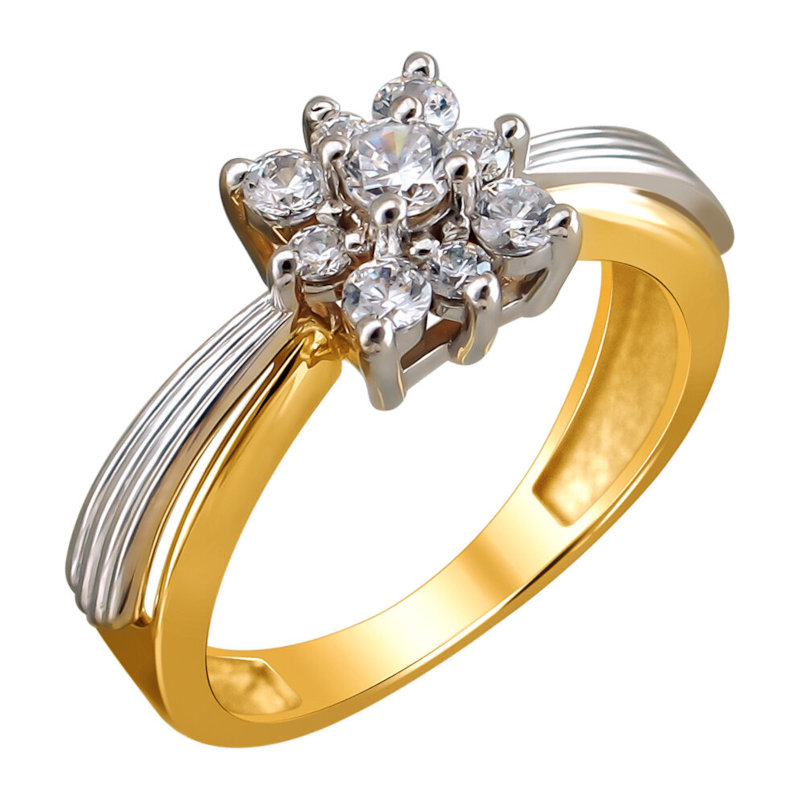 Кольцо из двух цветов золота 585 пробы с фианитом 01К1612828Ж