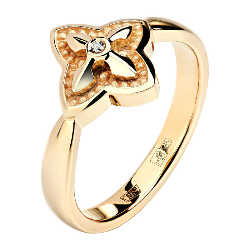 Кольцо из красного золота 585 пробы с бриллиантом 01К618744