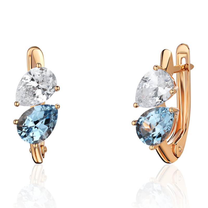 Серьги из красного золота 585 пробы с фианитами и шпинелью 01С2115424-1