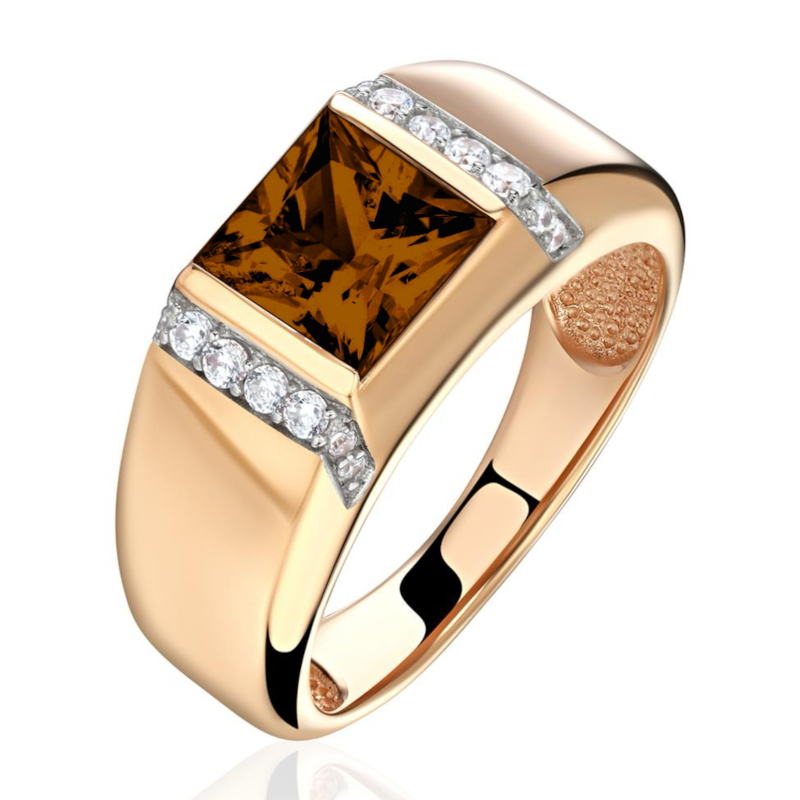 Кольцо из красного золота 585 пробы с раух-топазом и фианитами 01К3116478Р-4