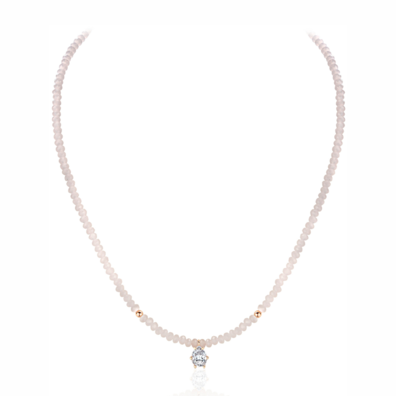 Колье из красного золота 585 пробы с фианитом и хрусталем 01Л212215-1