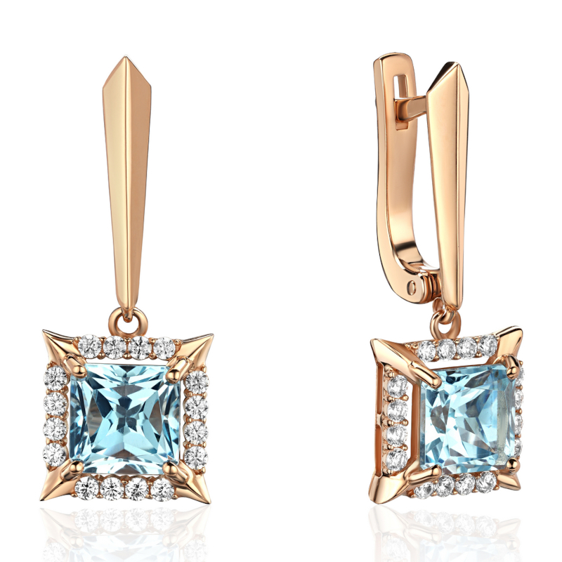 Серьги из красного золота 585 пробы с топазами и фианитами 01С3115422-1