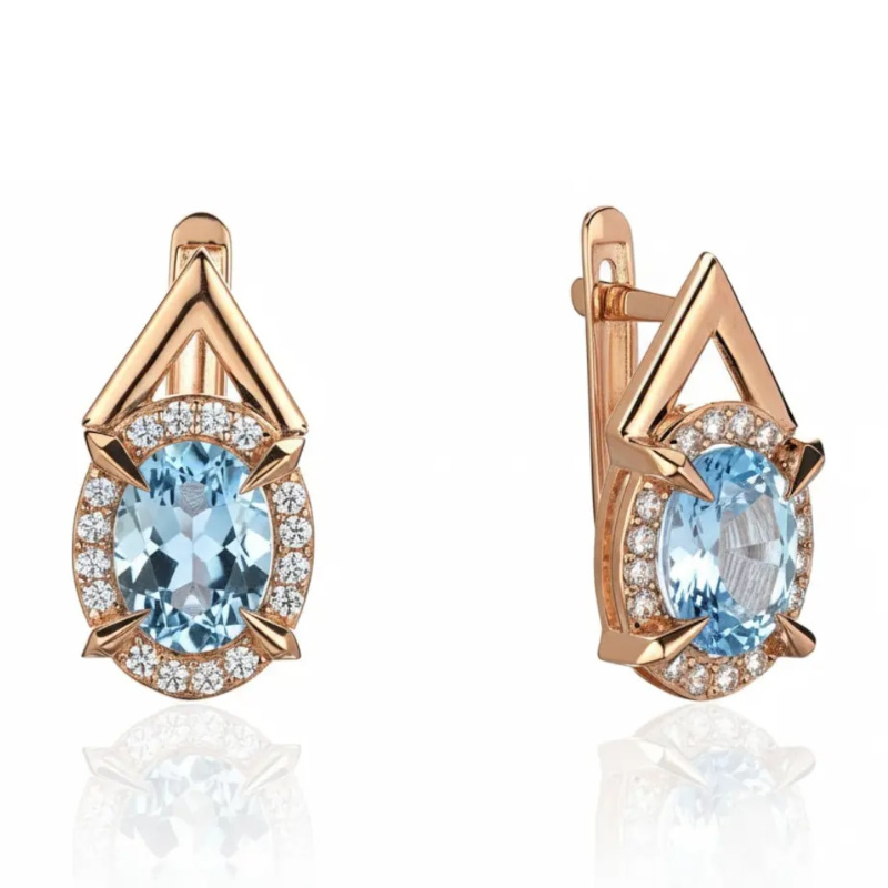 Серьги из красного золота 585 пробы с топазами и фианитами 01С3116523-1