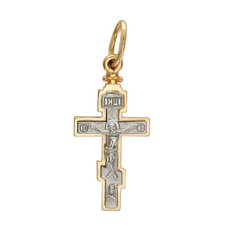 Крест нательный из двух цветов золота 585 пробы без вставок 01Р060751
