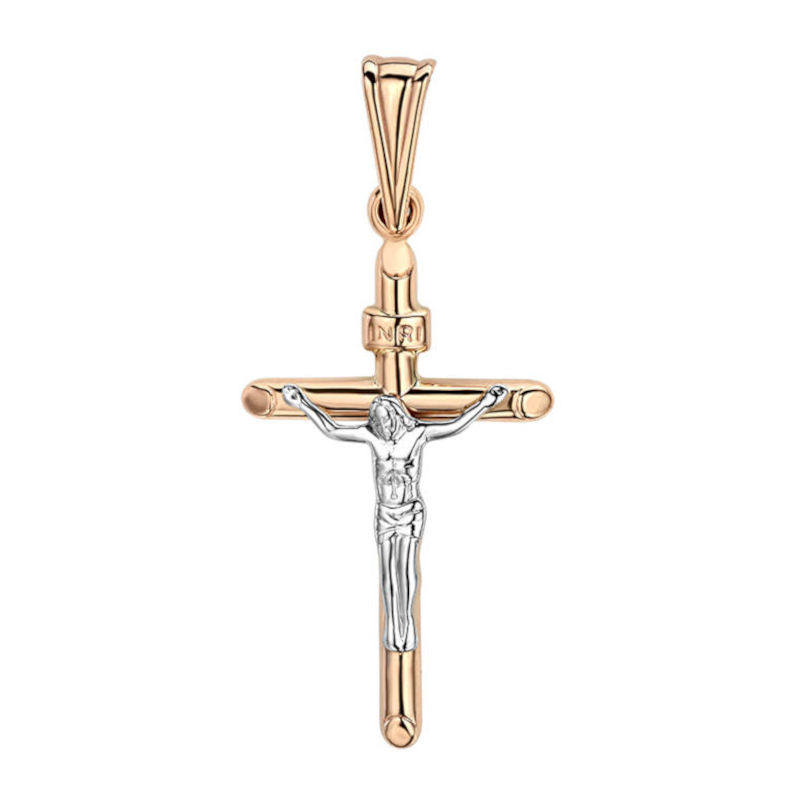 Крест нательный из двух цветов золота 585 пробы без вставок 01Р060558