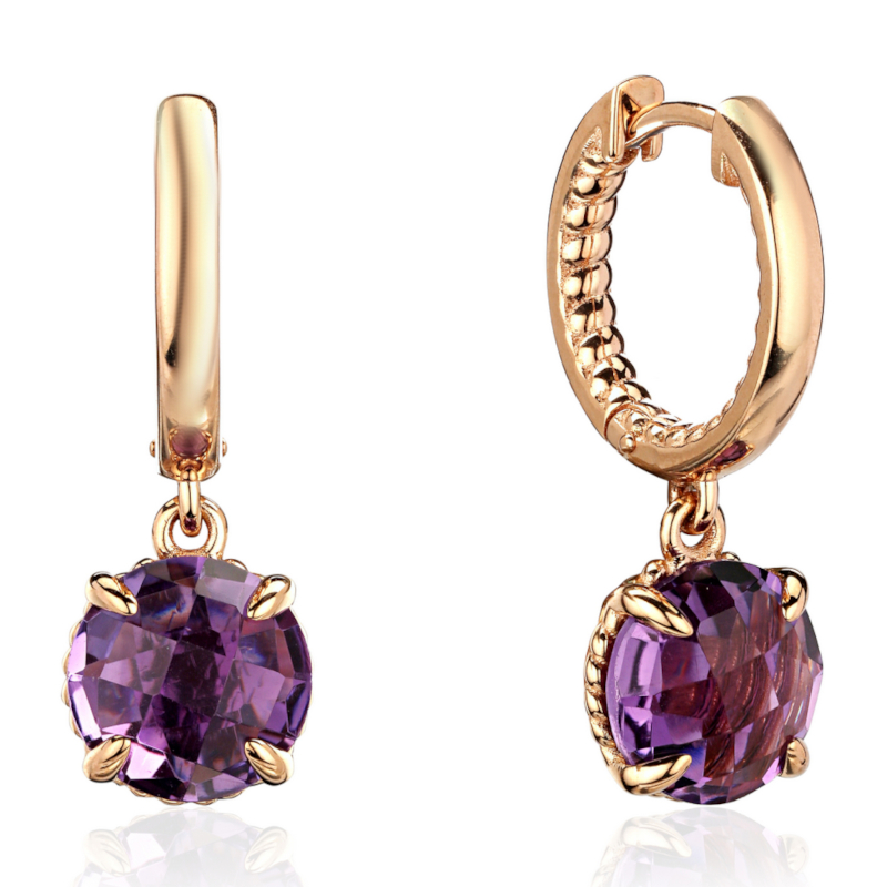 Серьги из красного золота 585 пробы с аметистами 01С3115410-1