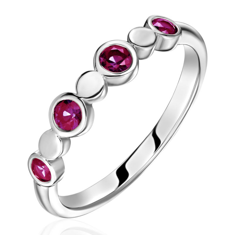 Кольцо из белого золота 585 пробы с рубинами 01К5215452-3