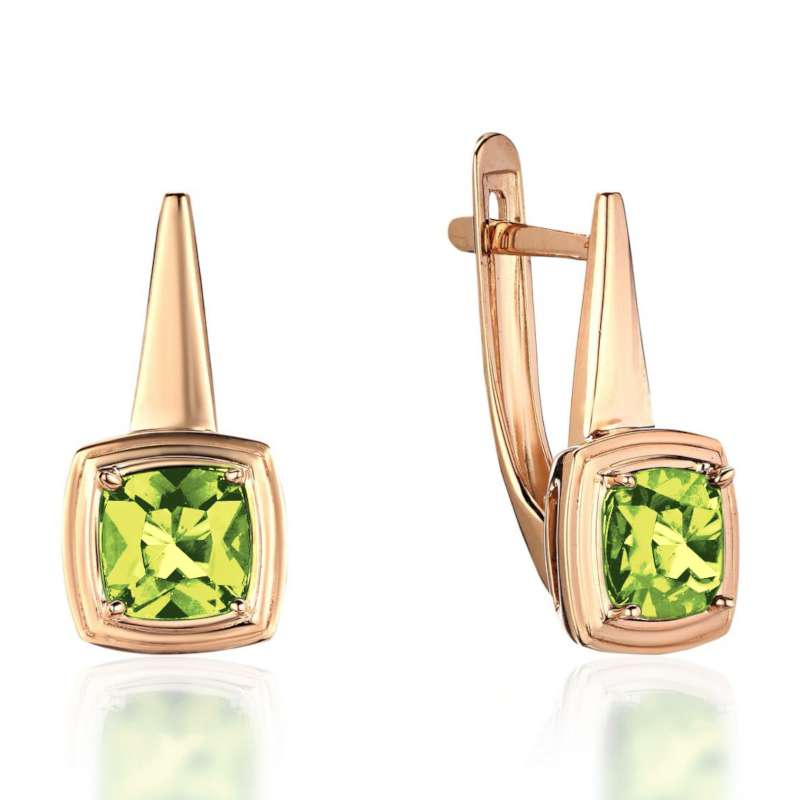Серьги из красного золота 585 пробы с хризолитами 01С3116564-4