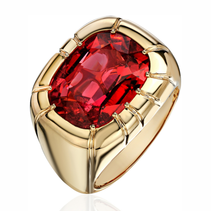 Кольцо из желтого золота 585 пробы с турмалином 01К3315402-1