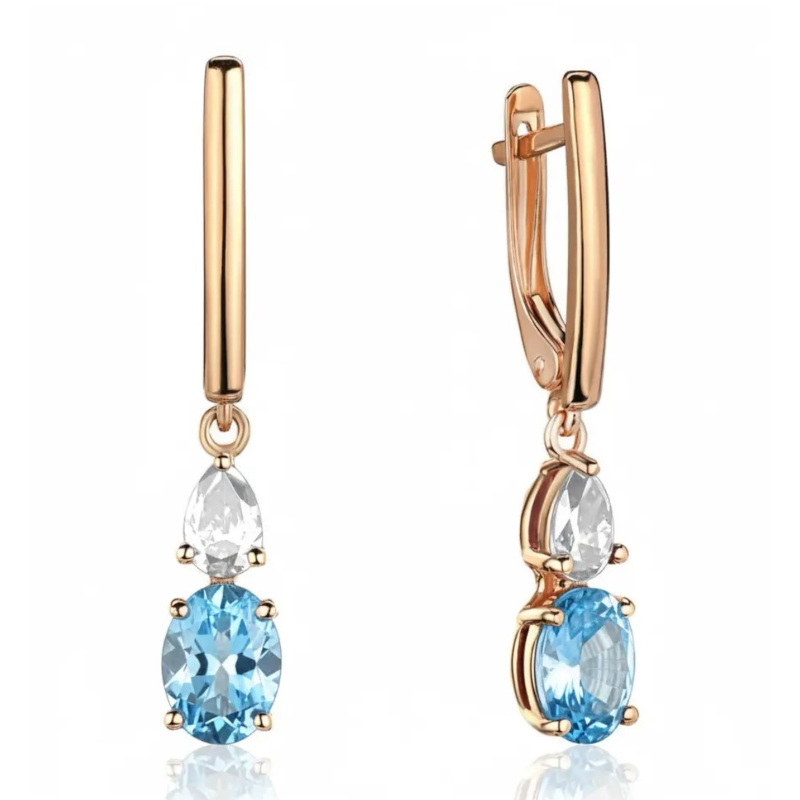 Серьги из красного золота 585 пробы с топазами и фианитами 01С3116573-5