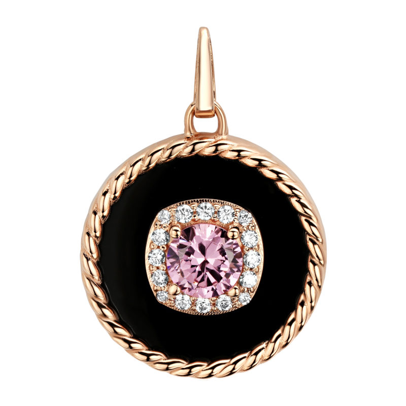 Подвеска из красного золота 585 пробы с агатом и фианитами 01П413898-1