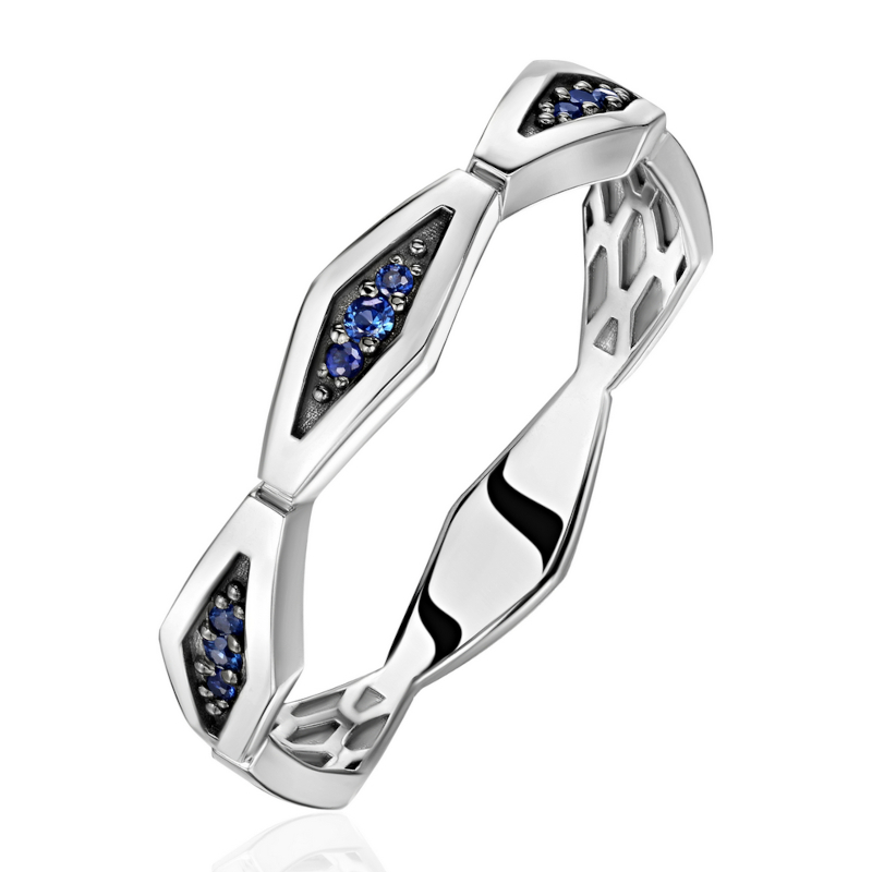 Кольцо из белого золота 585 пробы с сапфирами 01К5215863ЧР-1