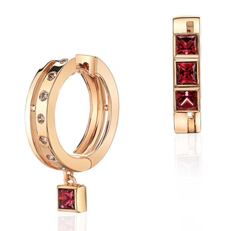 Серьги из красного золота 585 пробы с родолитами и бриллиантами 01С6115446-1 Серьги из красного золота 585 пробы с родолитами и бриллиантами 01С6115446-1