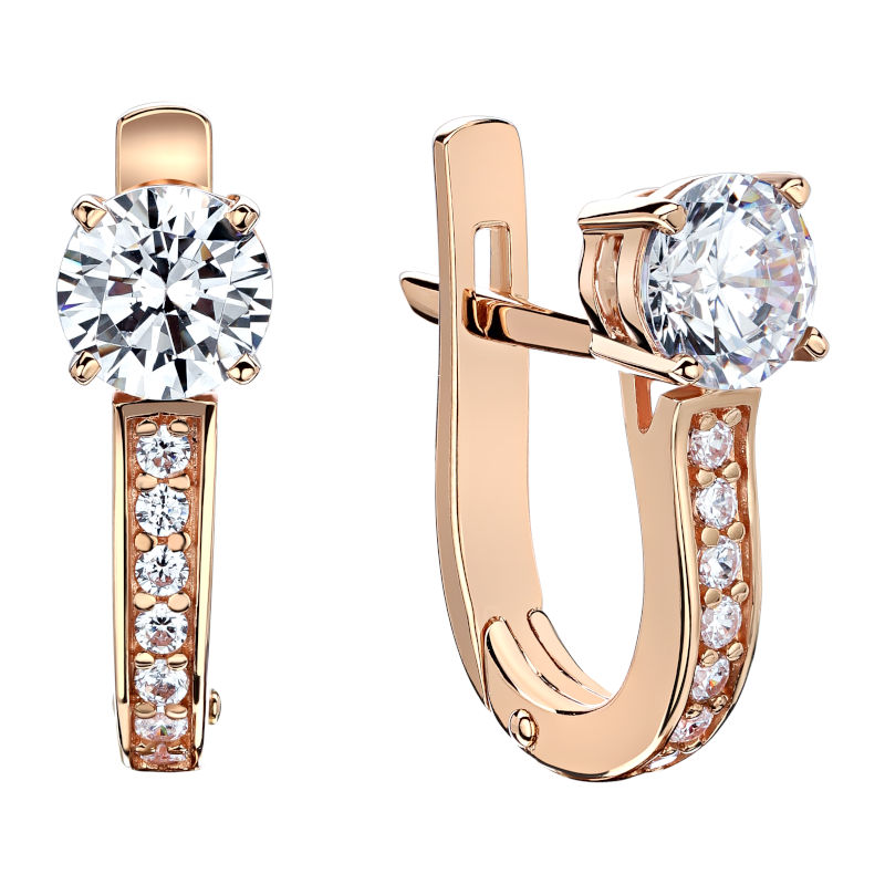 Серьги из красного золота 585 пробы с фианитами 01С1113777