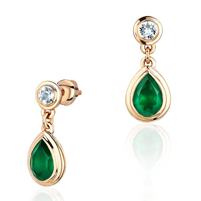 Серьги из красного золота 585 пробы с зелеными агатами и топазами 01С3116548-1