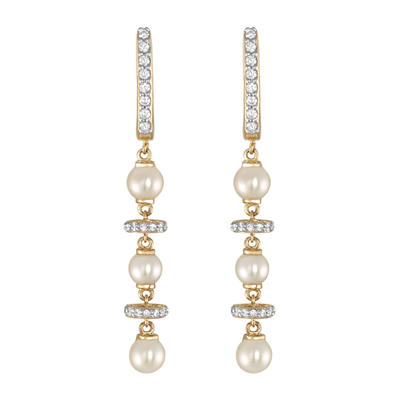 Серьги из желтого золота 585 пробы с жемчугом и фианитами 01С3311548-1