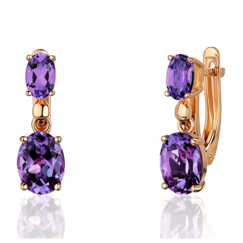 Серьги из красного золота 585 пробы с аметистами 01С3115381-4