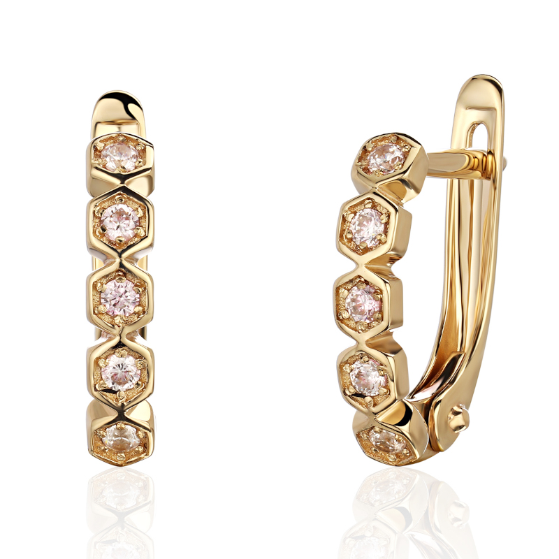 Серьги из желтого золота 585 пробы с фианитами 01С1315589