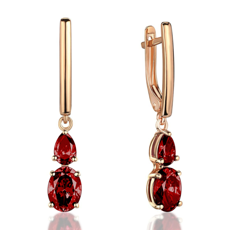 Серьги из красного золота 585 пробы с гранатом 01С3116573-2