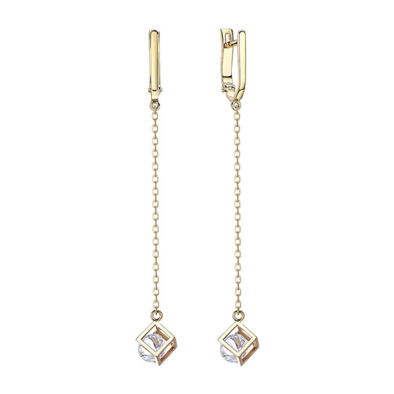 Серьги из желтого золота 585 пробы с фианитом 01С1313660