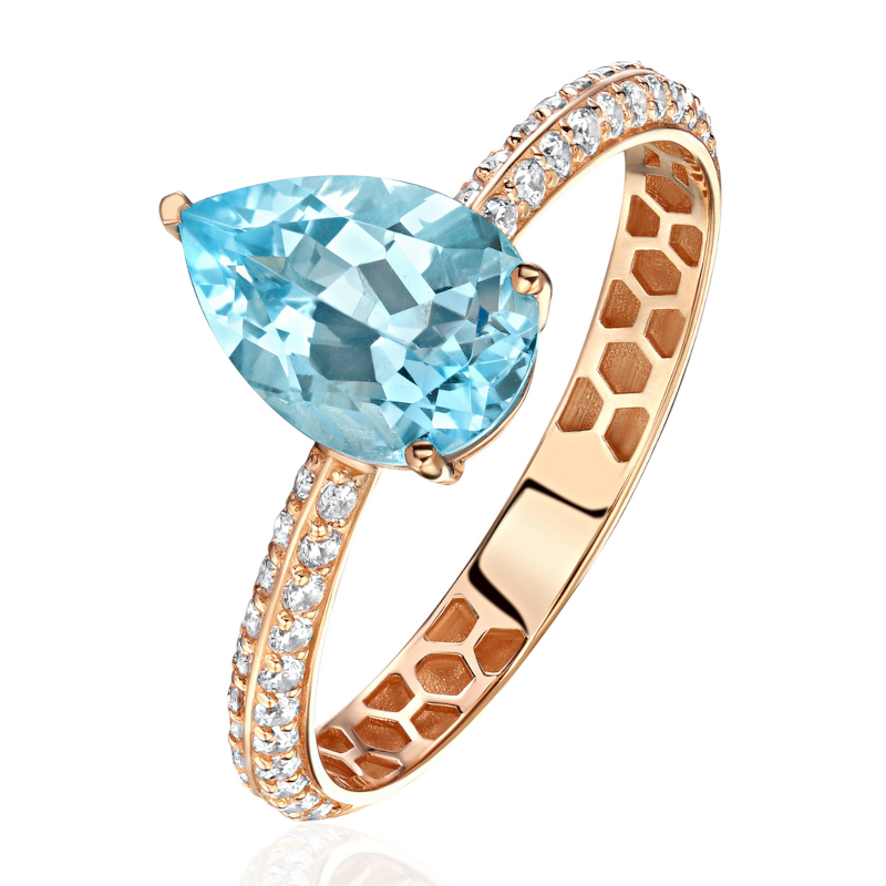 Кольцо из красного золота 585 пробы с топазом и фианитами 01К3115895Р-1