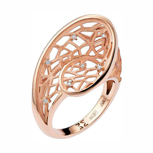 Кольцо из красного золота 585 пробы с бриллиантами 01К617630 Кольцо из красного золота 585 пробы с бриллиантами 01К617630