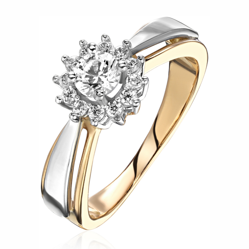 Кольцо из комбинированного золота 585 пробы с фианитами 01К1614478Ж