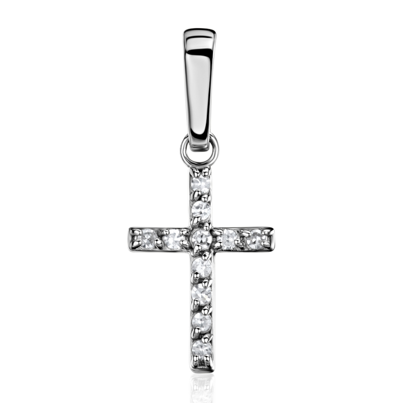 Подвеска "Крест" из белого золота 585 пробы с бриллиантами 01Р621236-17