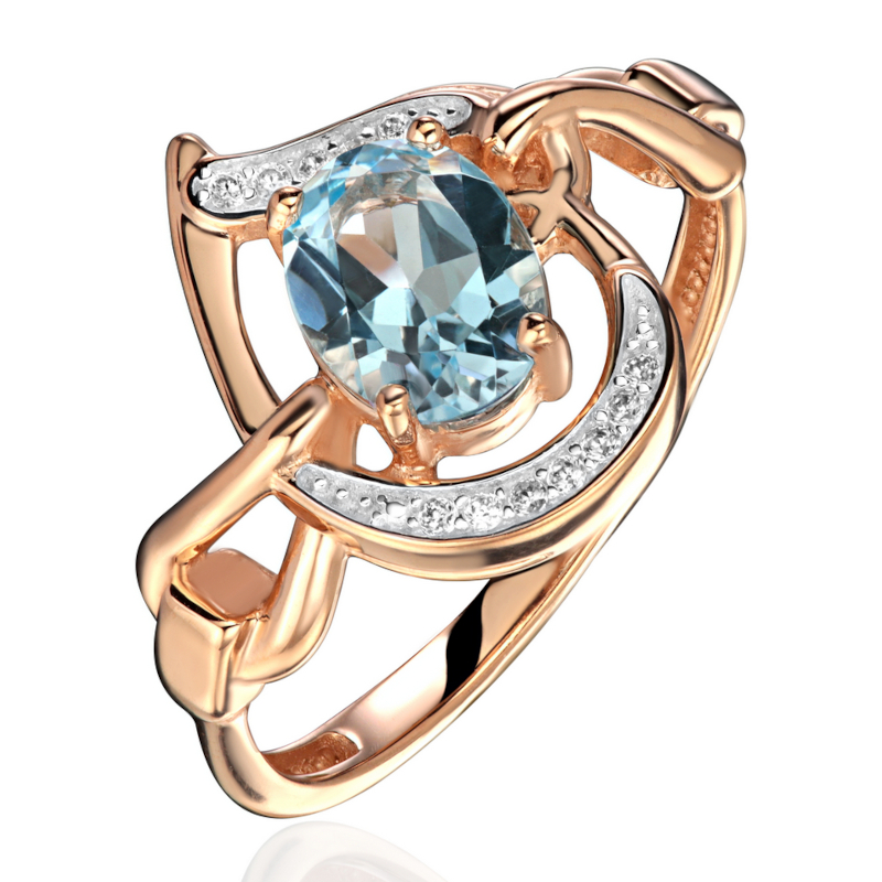 Кольцо из красного золота 585 пробы с топазом и фианитами 01К3116610Р-1