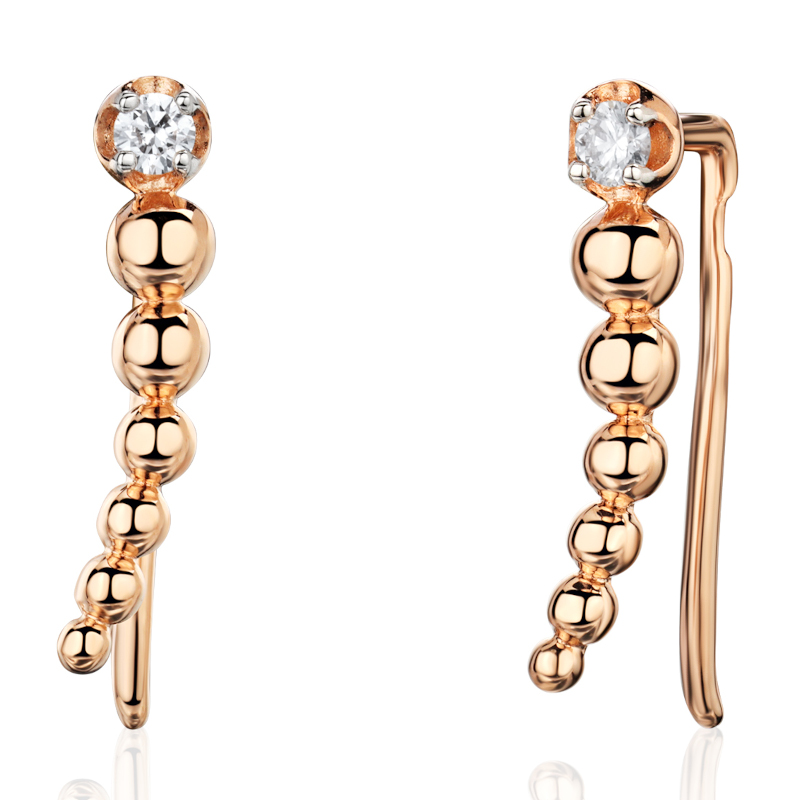 Серьги каффы из красного золота 585 пробы с бриллиантами 01С6116940Р