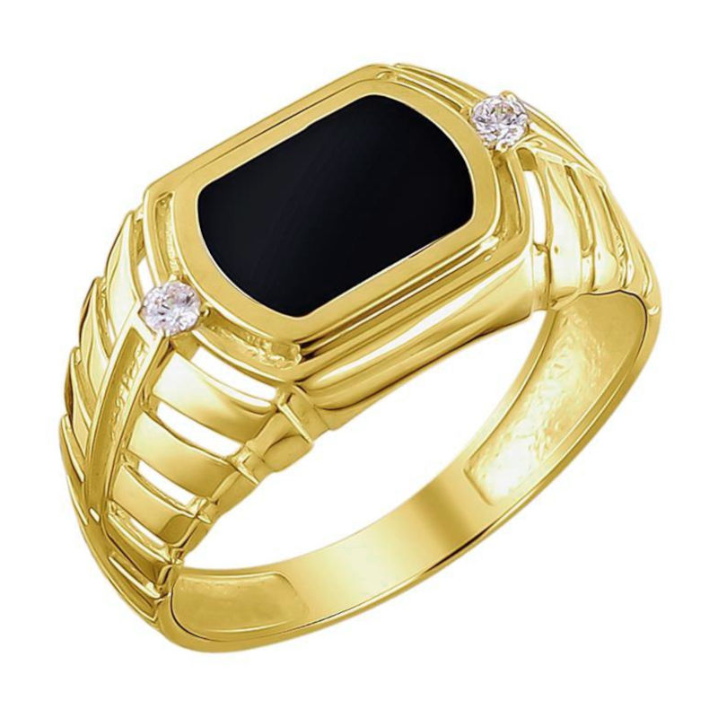 Перстень из желтого золота 585 пробы с агатами и фианитами 01Т4312808-1