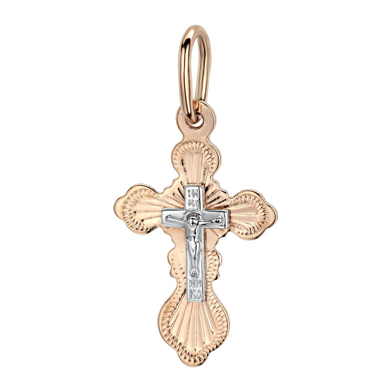 Крест нательный из двух цветов золота 585 пробы без вставок 01Р760639