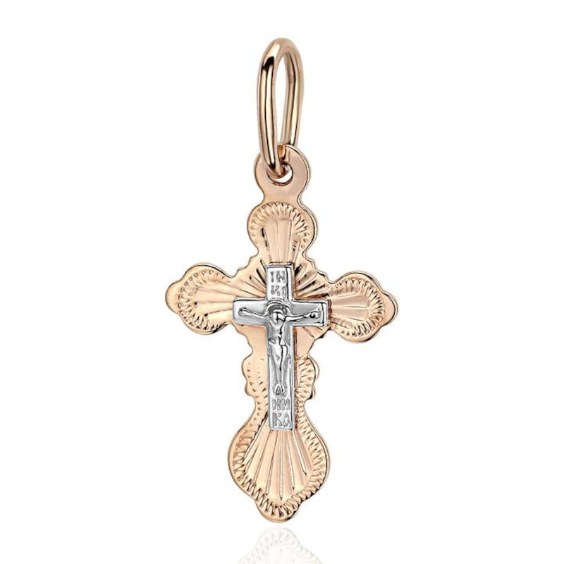 Крест нательный из двух цветов золота 375 пробы без вставок 01Р760639S