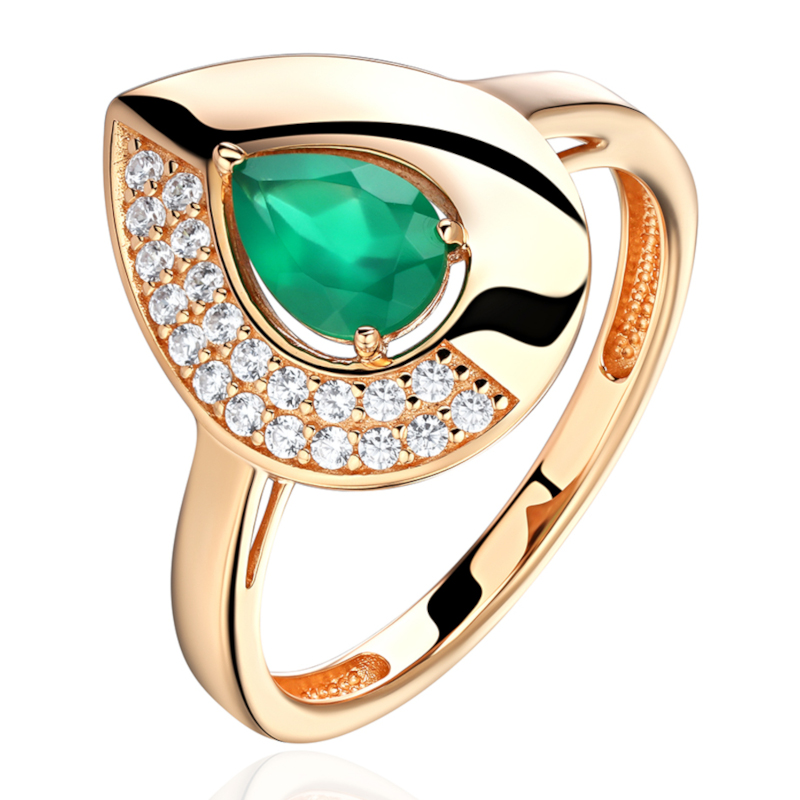 Кольцо из красного золота 585 пробы с агатом и фианитами 01К4116518-1