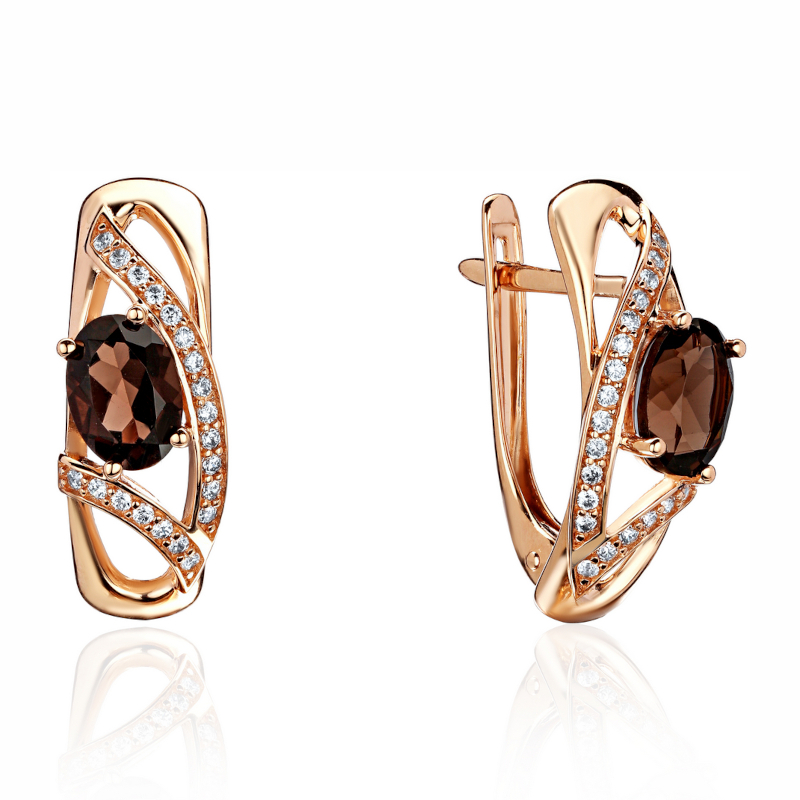 Серьги из красного золота 585 пробы с раух-топазами и фианитами 01С3116451-3