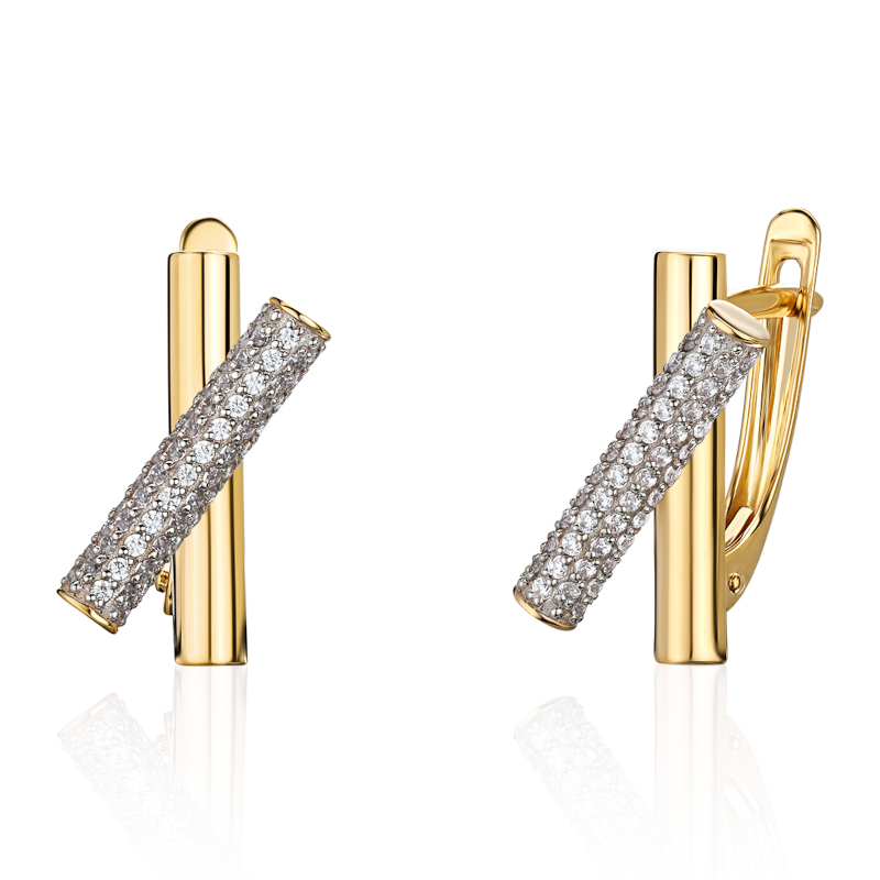Серьги из желтого золота 585 пробы с фианитами 01С1315652Р