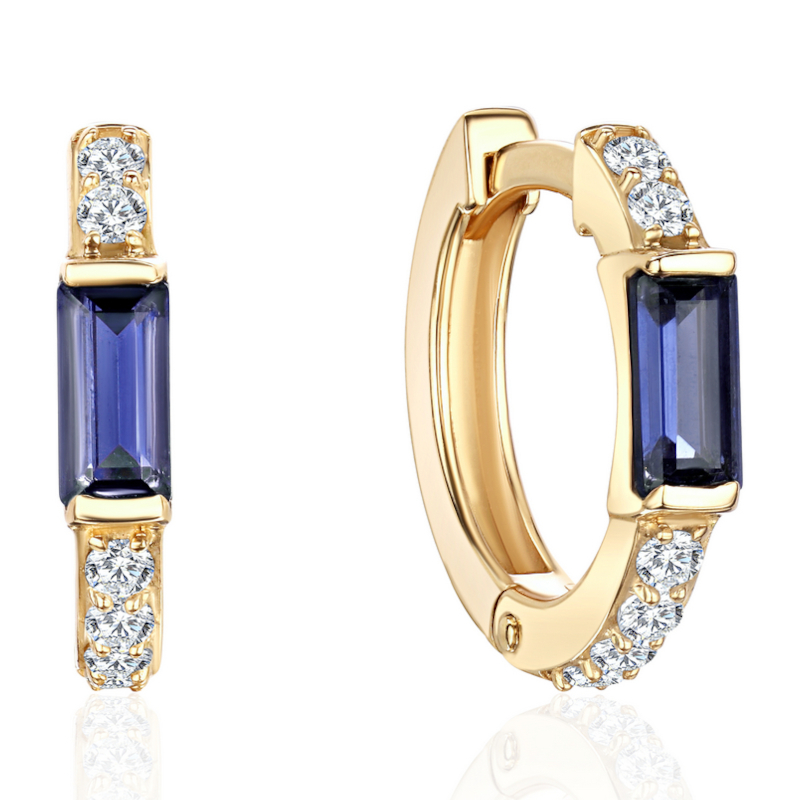 Серьги из желтого золота 585 пробы с наносапфирами и фианитами 01С2316292-1