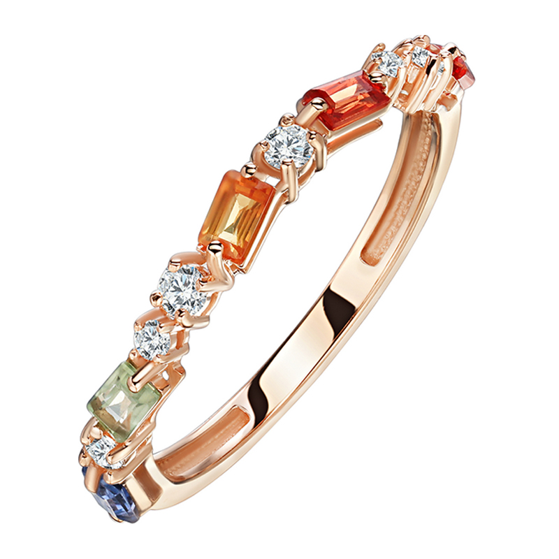 Кольцо из красного золота 585 пробы с сапфирами и бриллиантами 01К6115509-2