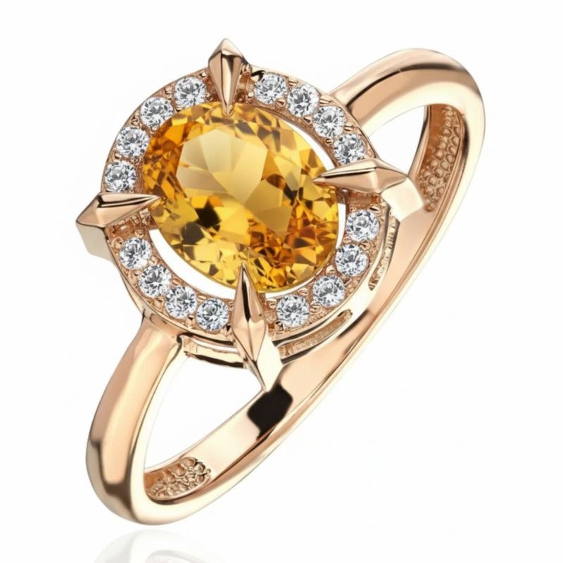 Кольцо из красного золота 585 пробы с цитрином и фианитами 01К3116523-5