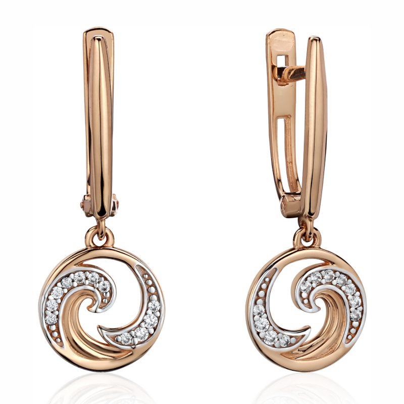 Серьги из красного золота 585 пробы с фианитами 01С1114737Р