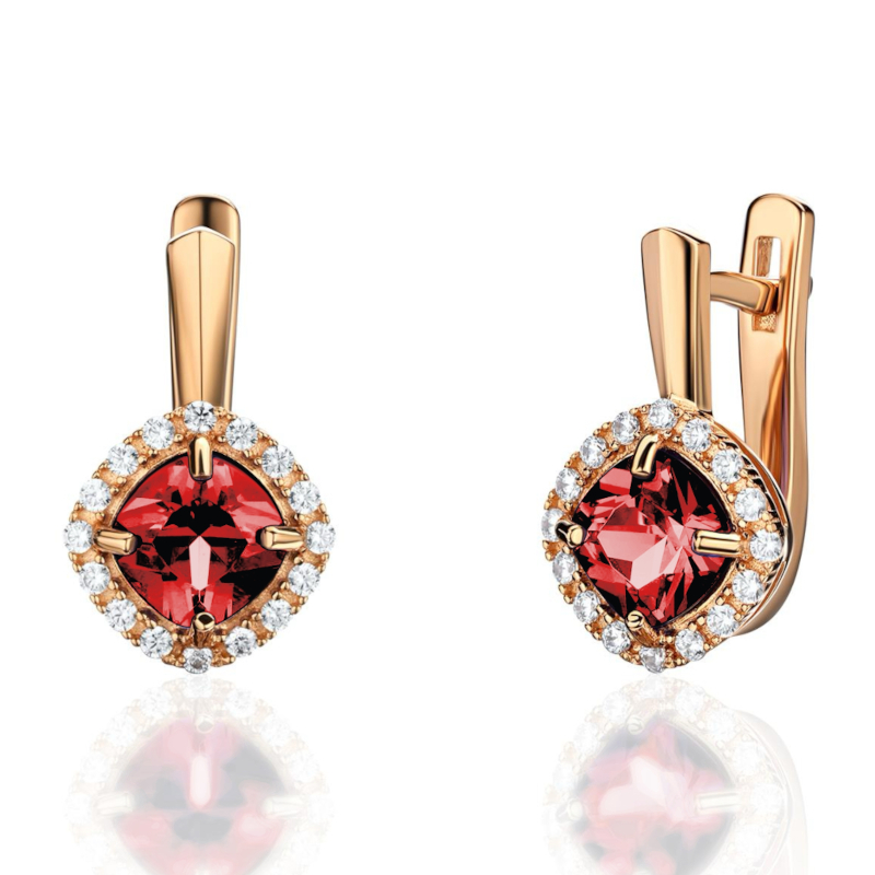 Серьги из красного золота 585 пробы с гранатами и фианитами 01С3115434-2
