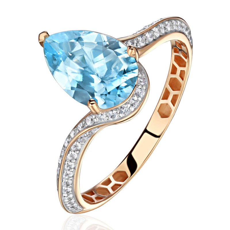 Кольцо из красного золота 585 пробы с топазом и фианитами 01К3115888Р-1