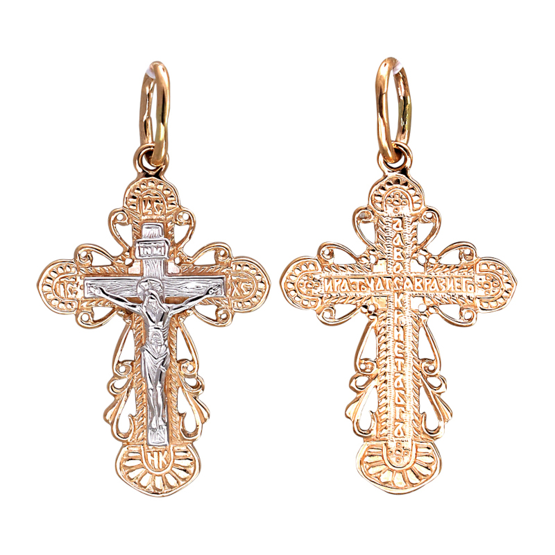 Крест нательный из красного золота 585 пробы без вставок 01Р010855