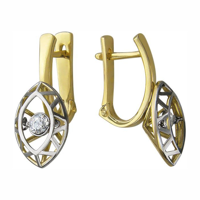 Серьги из желтого золота 585 пробы с фианитами 01С1371062